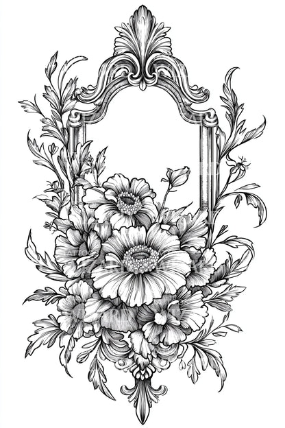 Desenho de Tatuagem de Moldura Floral Vitoriana