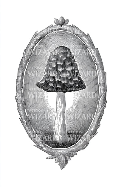 Victorian Oval Mushroom Tattoo Design