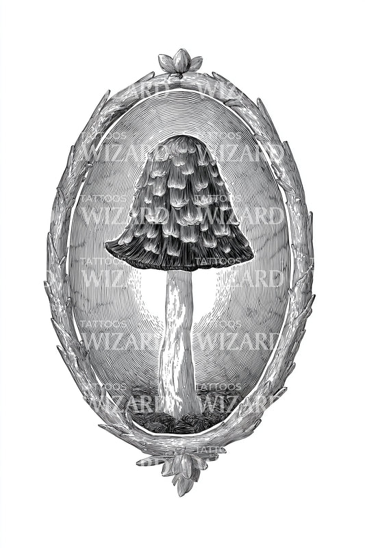 Victorian Oval Mushroom Tattoo Design