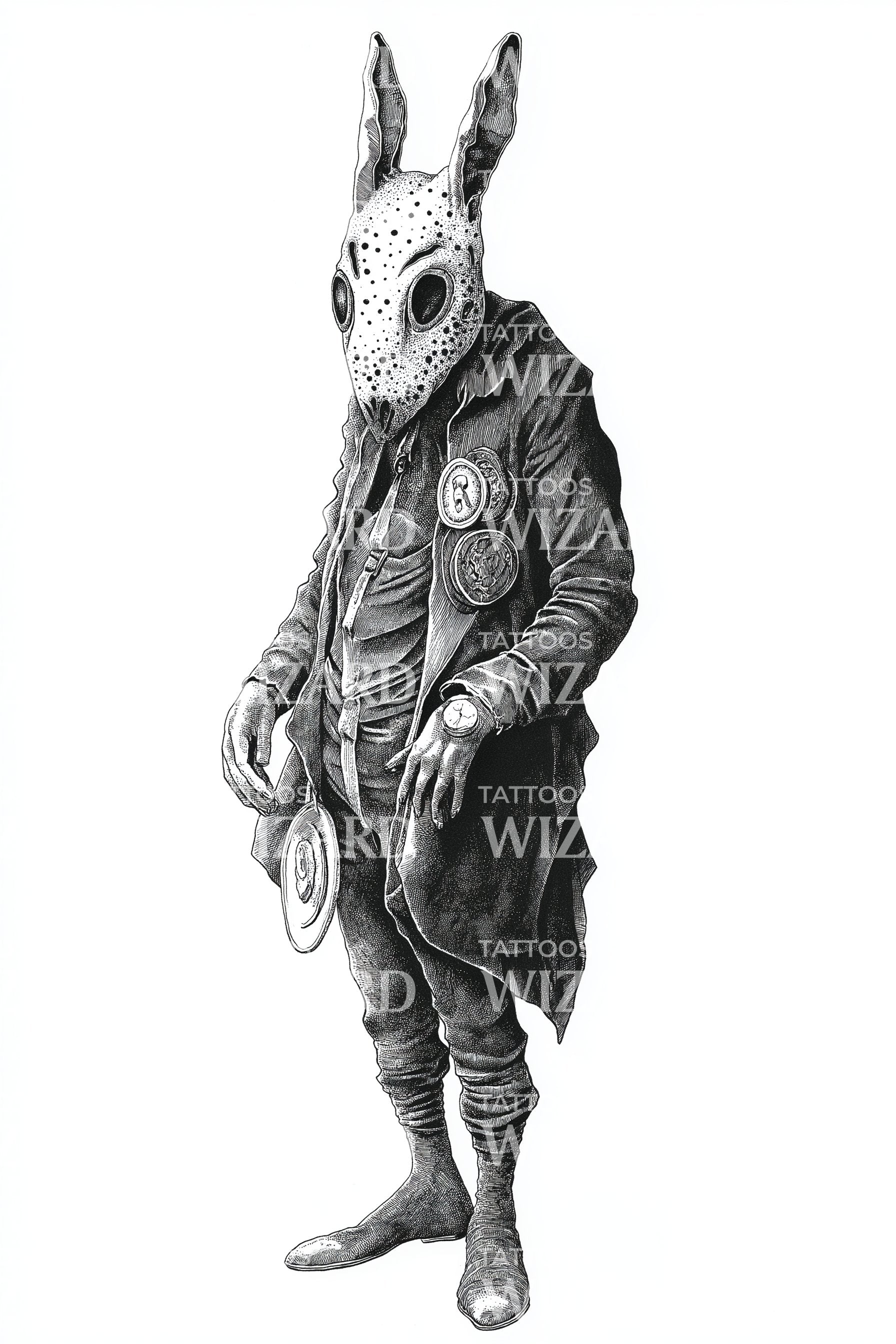 Victorian Rabbit Gentleman Tattoo Illustration – Tattoos Wizard Designs