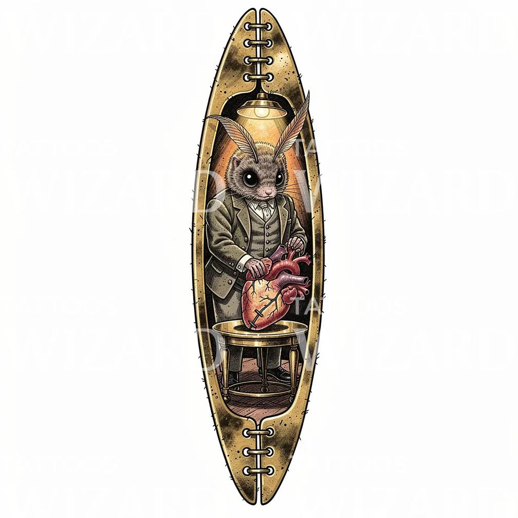 Victorian Rabbit Heart Tattoo Design