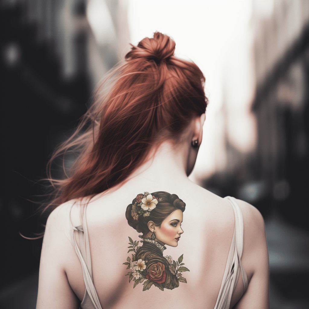 Victorian Rose Lady Tattoo Illustration