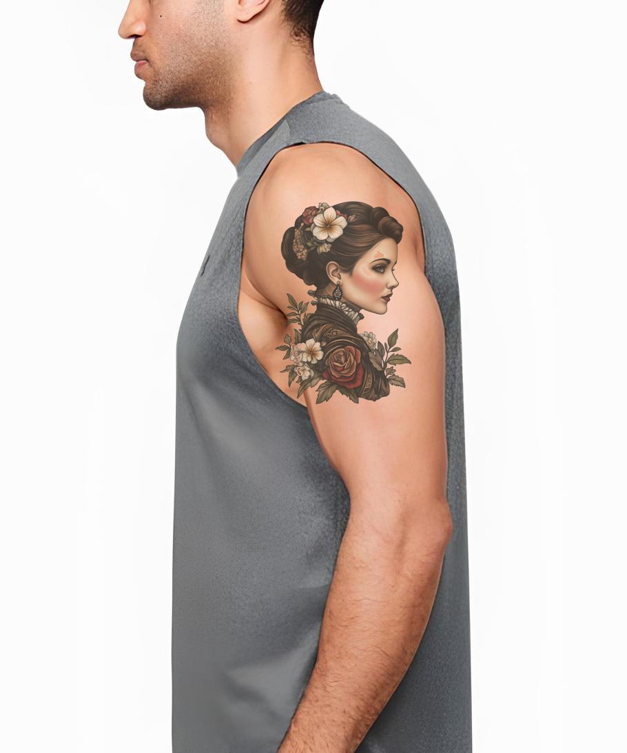 Victorian Rose Lady Tattoo Illustration
