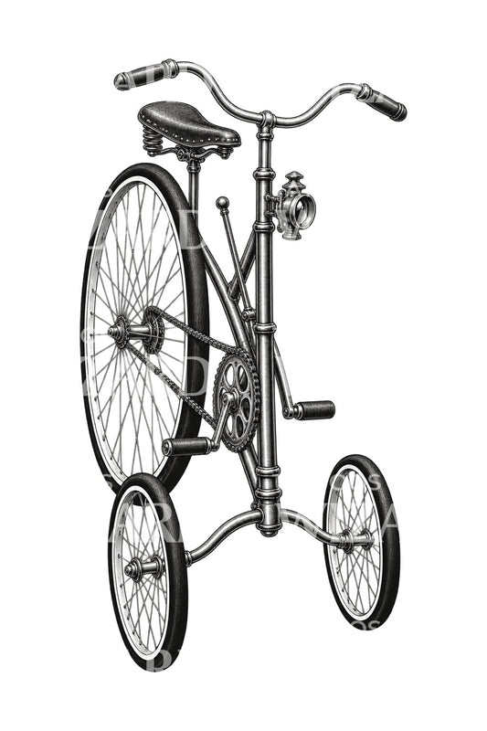 Disegno tattoo di triciclo vittoriano