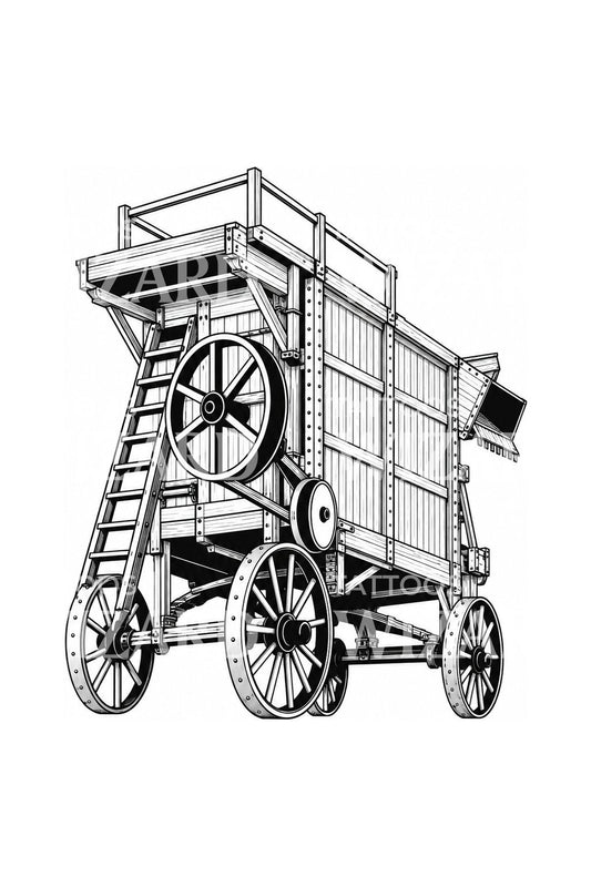 Illustrazione per tatuaggio di una trebbiatrice vittoriana