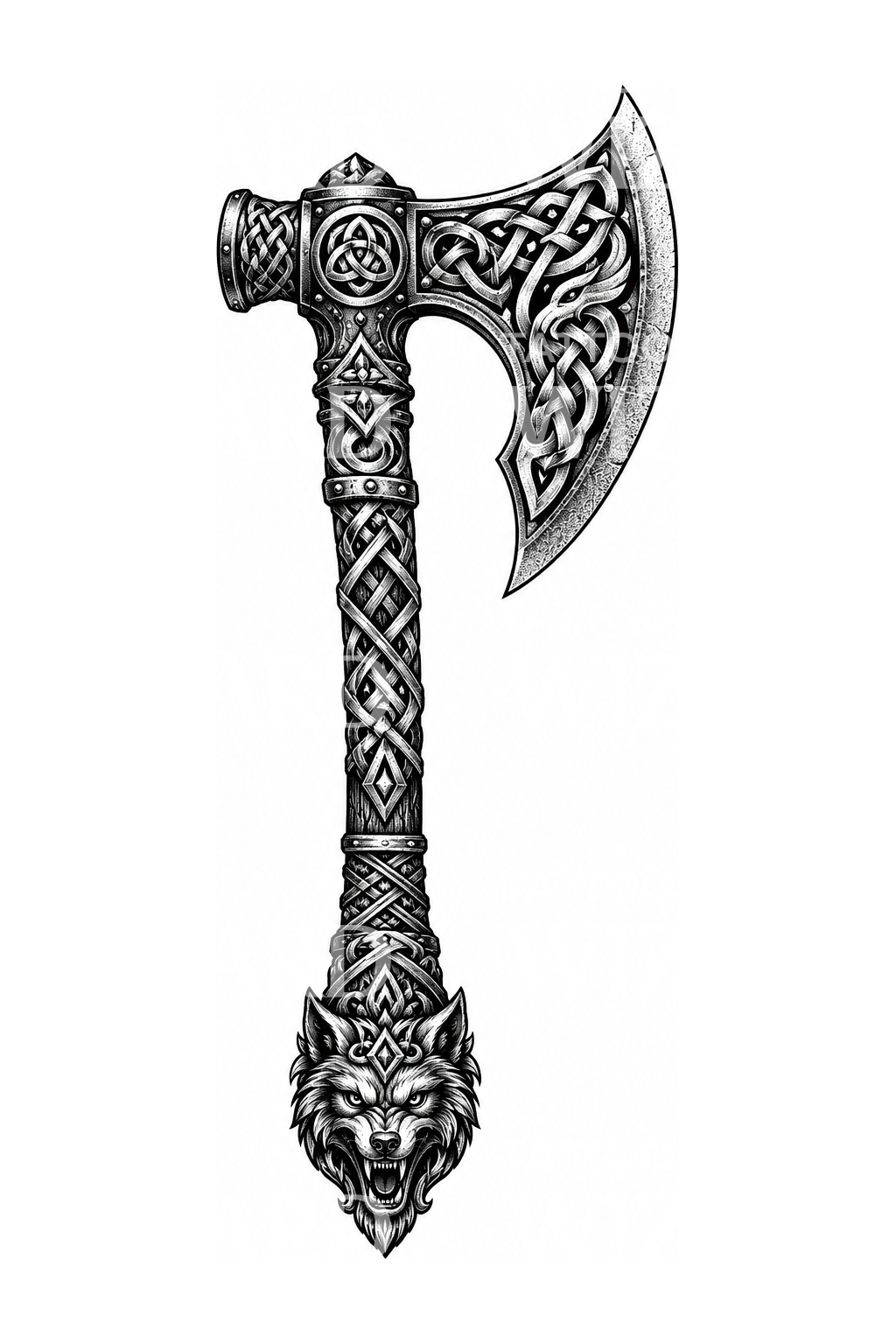 Viking Axe with Wolf Head Tattoo – Tattoos Wizard Designs