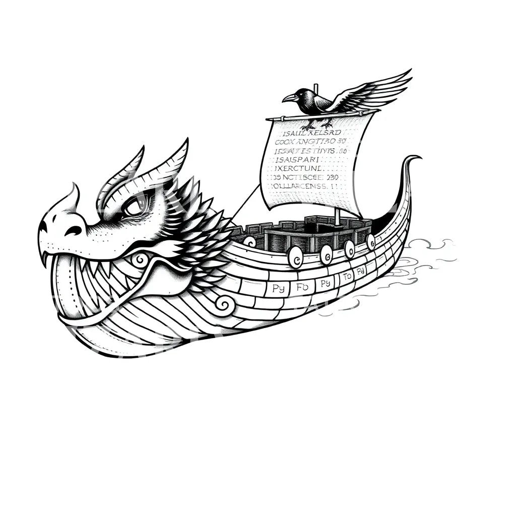 Viking Dragon Ship Tattoo Design