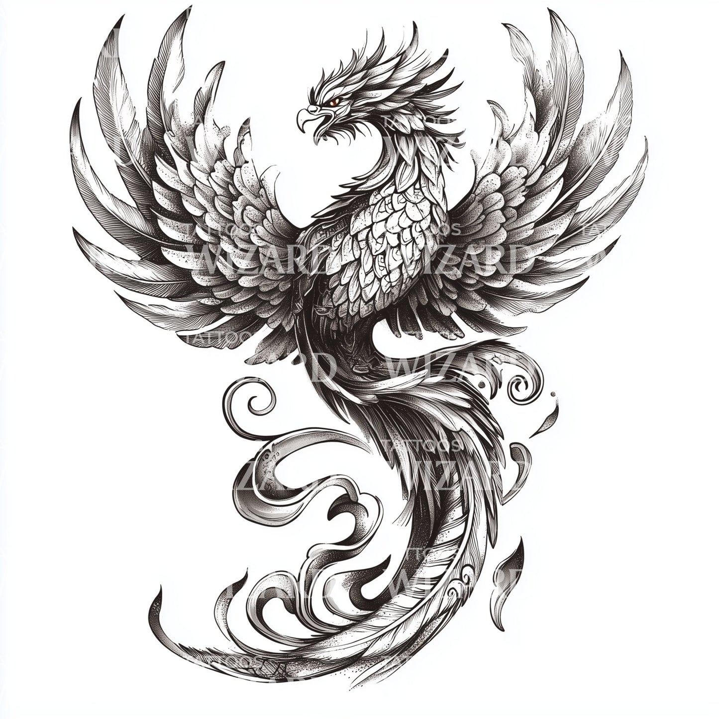 Viking-Inspired Phoenix in Dotwork Style Tattoo Idea