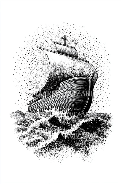 维京长船浪潮纹身插图