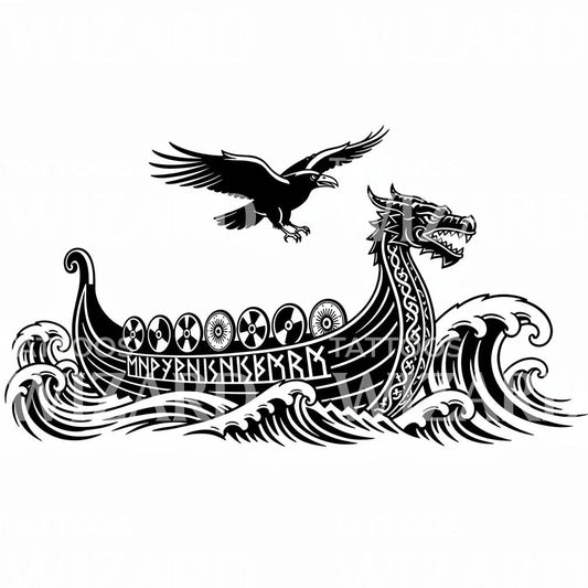 Vikingský drakkar, návrh tetování