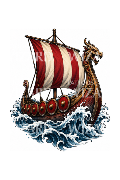 Wikingerschiff mit Drachenbug-Tattoo