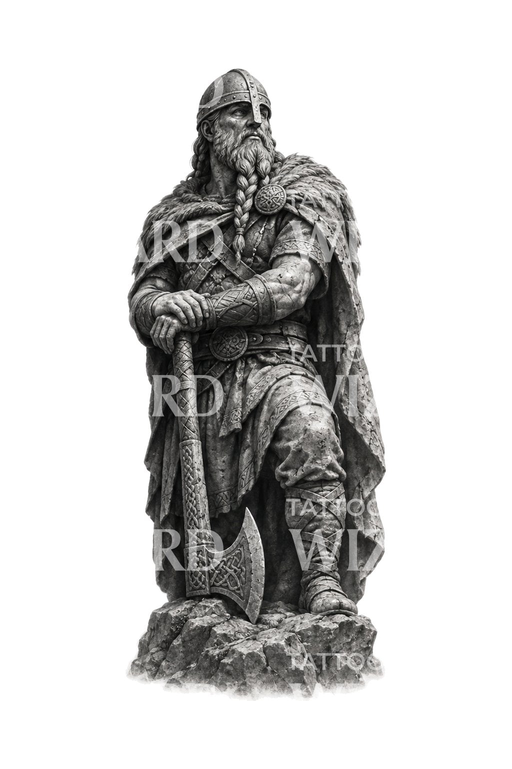 Viking Warrior Statue Tattoo Design