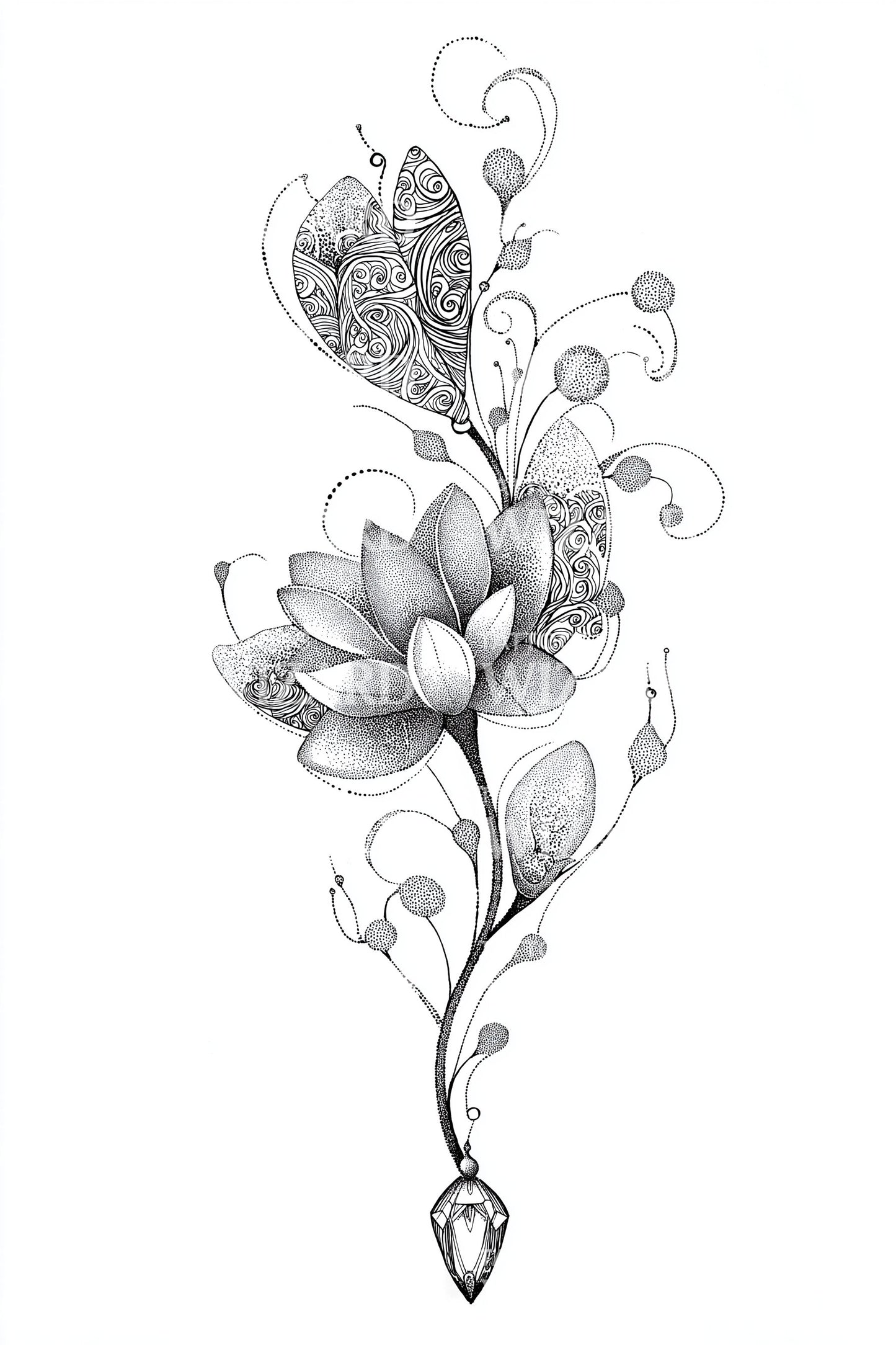 Vine Lotus Sprout Tattoo Design
