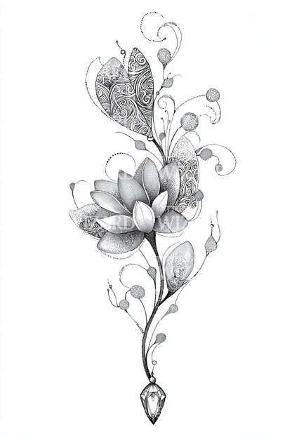 Weinrebe Lotuskeim Tattoo Design