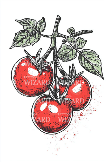 Vine of Red Tomatoes Tattoo Design