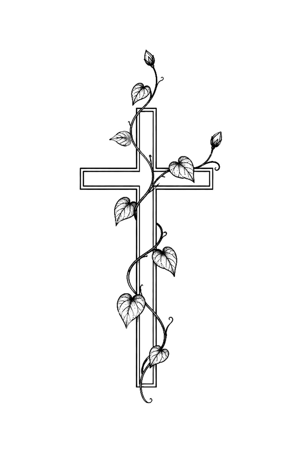 Idée de tatouage fine line d’une croix entourée de vigne