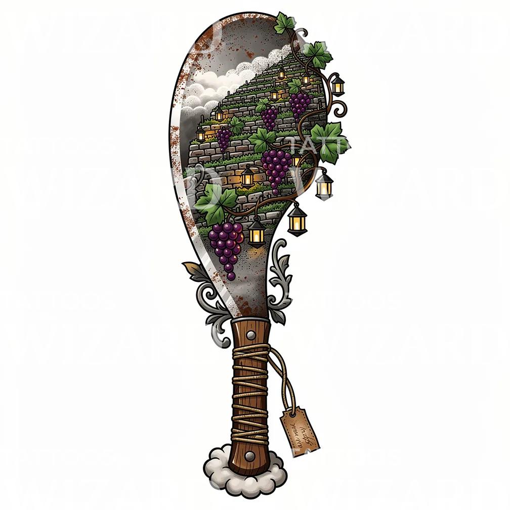 Vineyard Lantern Blade Tattoo Design