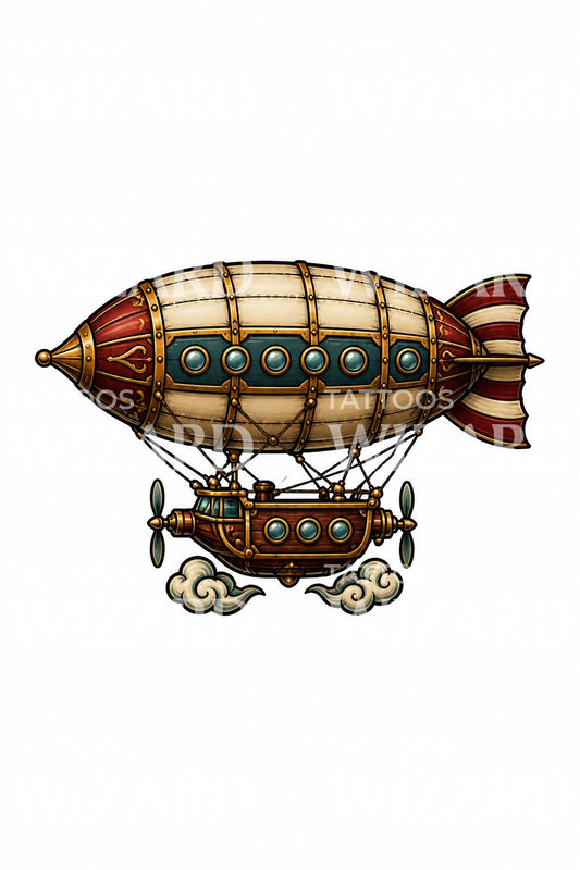 Vintage Airship Neo Traditional Tattoo Design