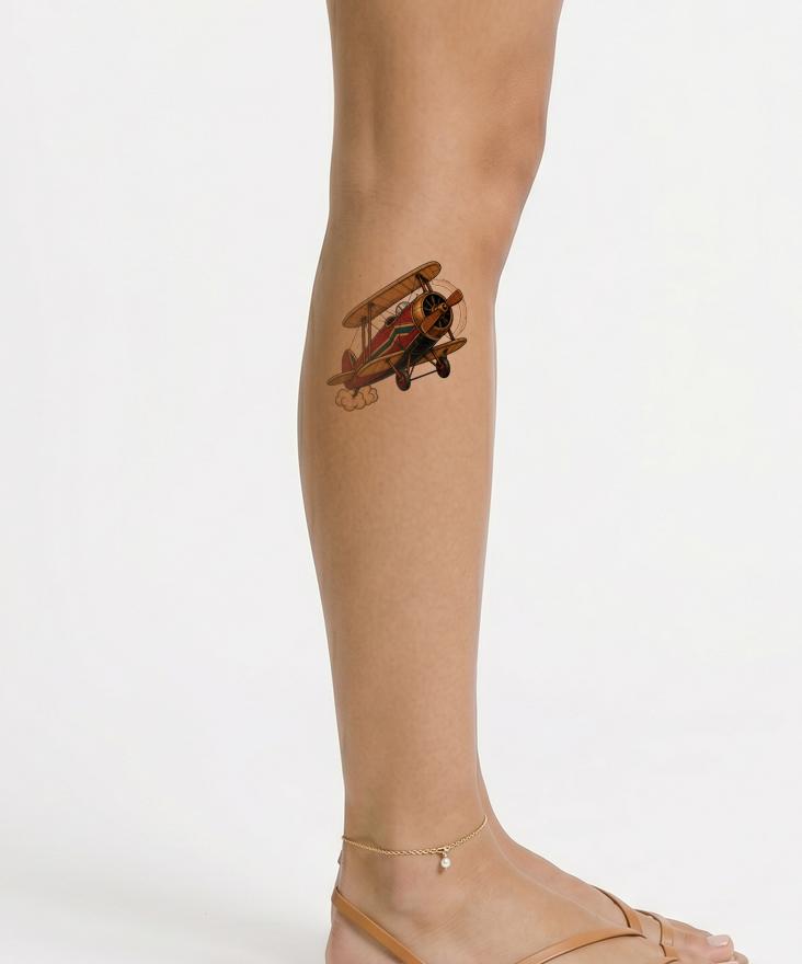 Vintage Biplane in Flight Tattoo Illustration