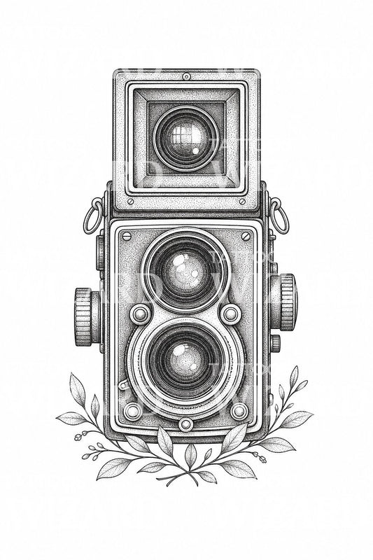 Diseño de tatuaje de cámara vintage