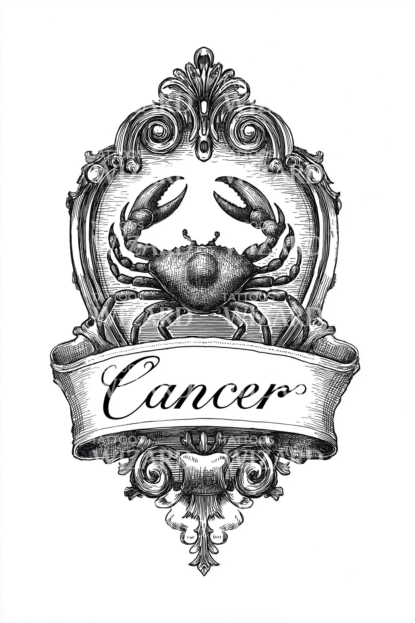 Vintage Cancer Crest Tattoo Illustration
