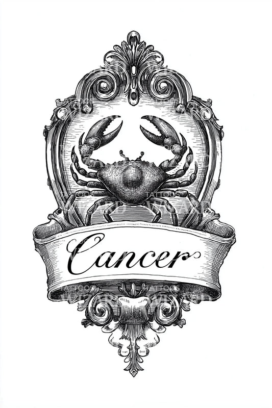 Vintage Cancer Crest Tattoo Illustration