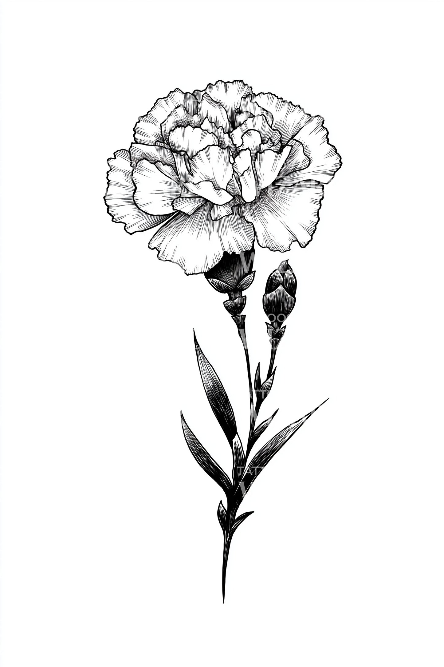 Vintage Carnation Stem Tattoo Design
