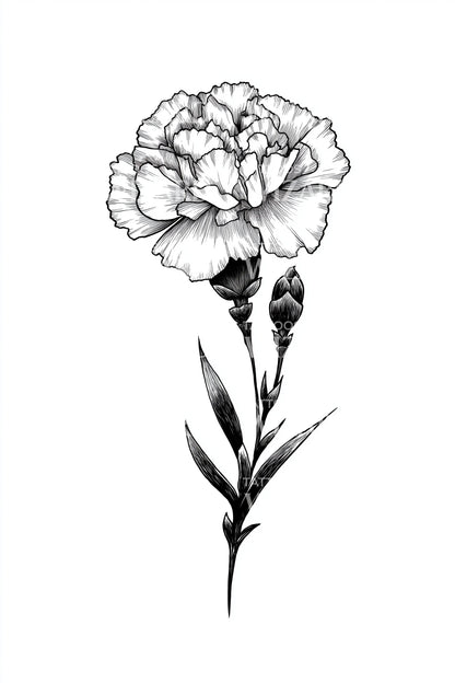 Vintage Carnation Stem Tattoo Design