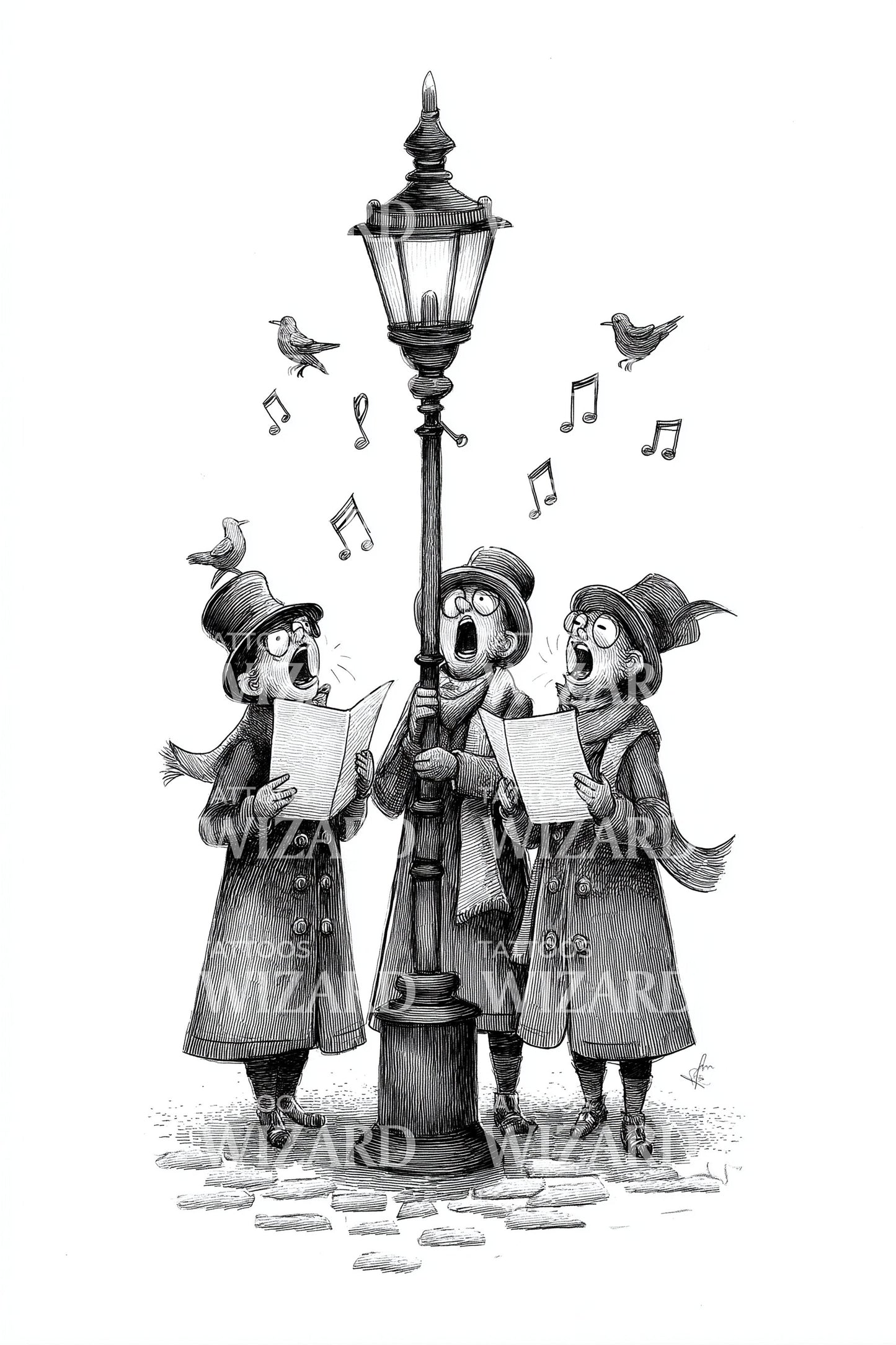 Vintage Carol Singers Tattoo Illustration