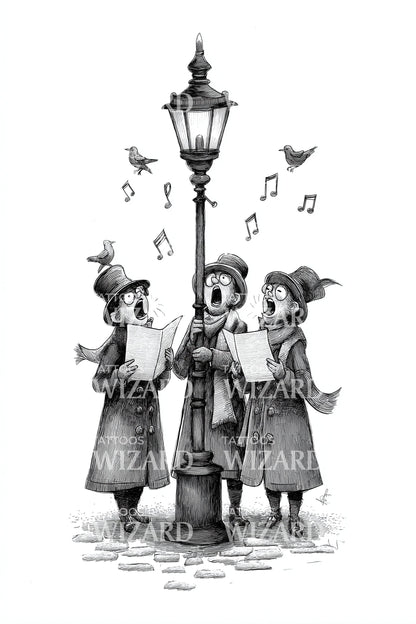 Vintage Carol Singers Tattoo Illustration