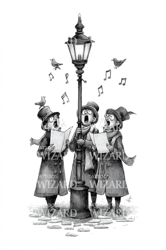 Vintage Carol Singers Tattoo Illustration