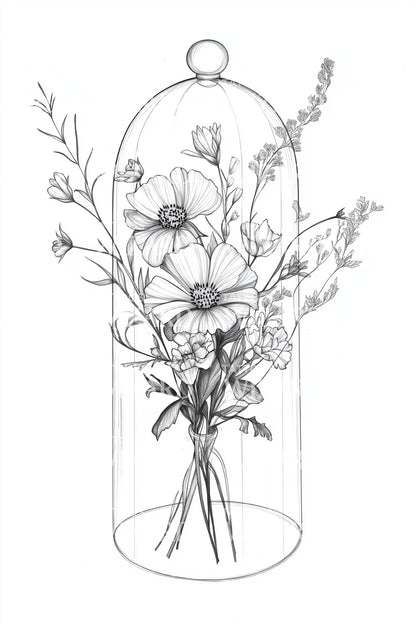 Vintage Cloche Bouquet Tattoo Illustration
