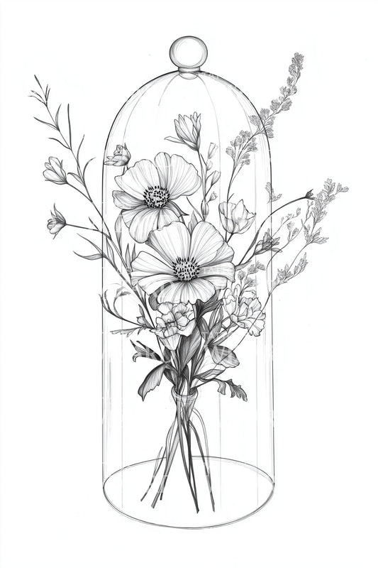 Vintage Cloche Bouquet Tattoo Illustration