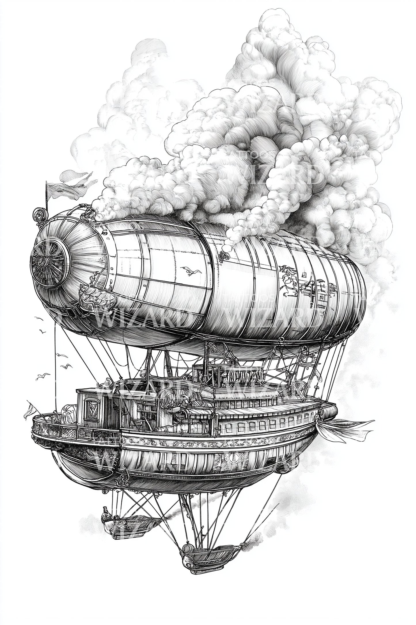 Vintage Cloud Airship Tattoo Design