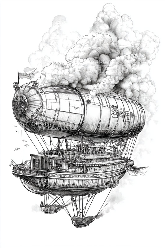 Vintage Cloud Airship Tattoo Design