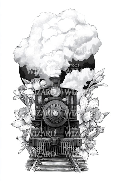 Vintage Coal Train Tattoo Design
