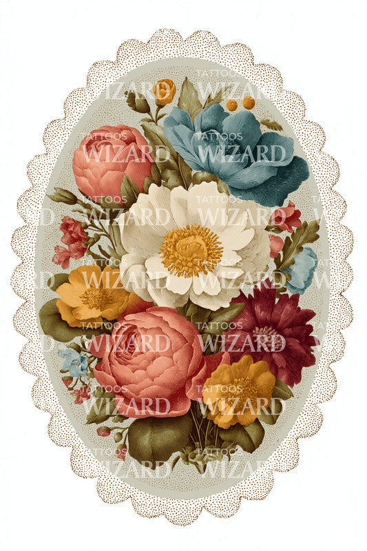 Vintage Color Bouquet Tattoo Design