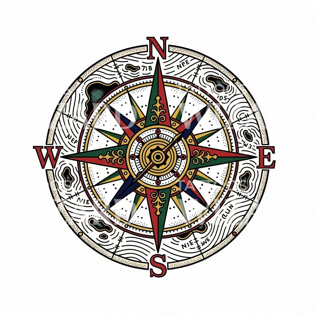 Vintage Compass Rose Tattoo Design