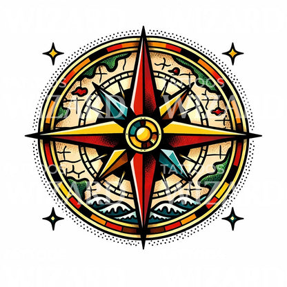 Vintage Compass Rose Tattoo Design
