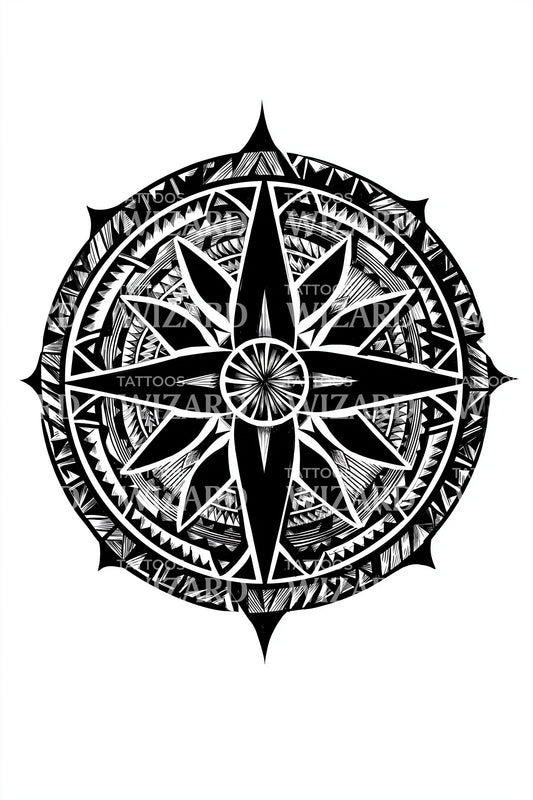 Vintage Compass Rose Tattoo Illustration