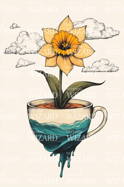 Vintage Cream Cup Tattoo Illustration