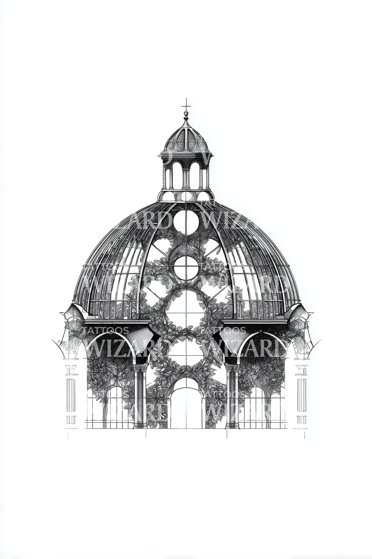 Tatouage de design architectural de coupole vintage