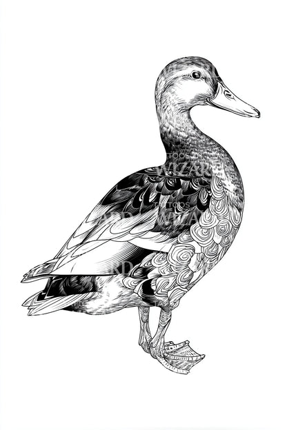 Vintage Duck Linework Tattoo Design