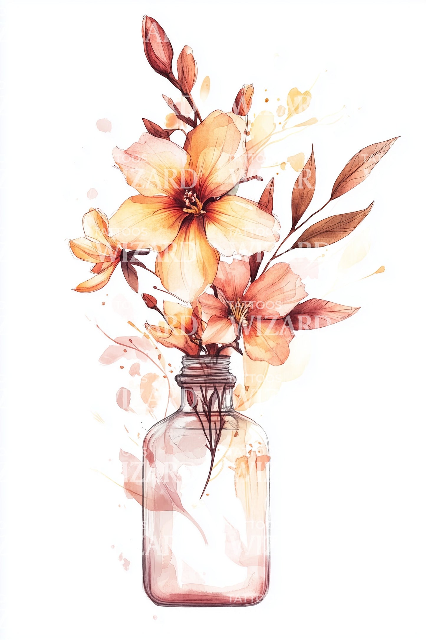 Vintage Floral Bottle Tattoo Design