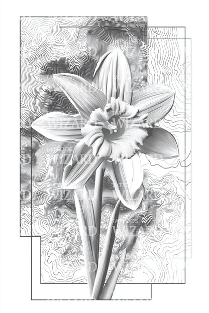 复古框架水仙花纹身设计