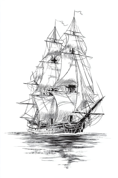 Vintage Galleon Sketch Tattoo Illustration