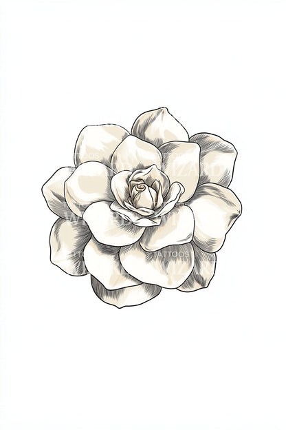 Vintage Gardenia Bloom Tattoo Illustration
