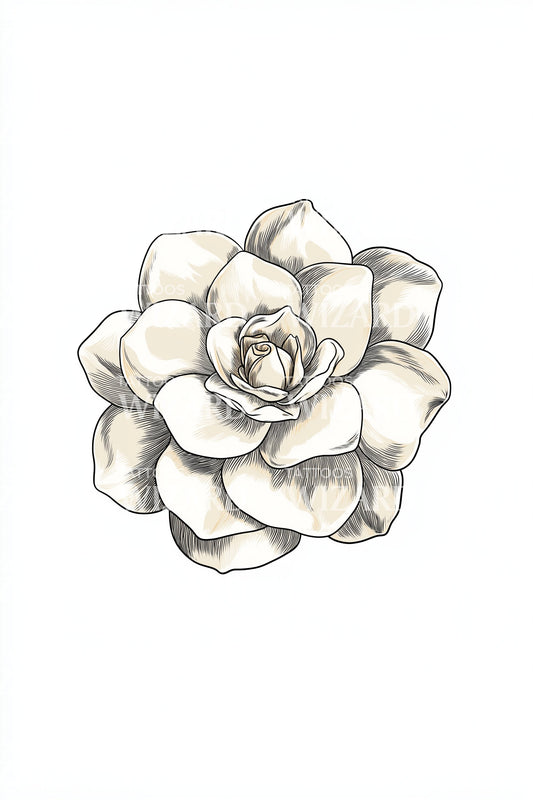 Vintage Gardenia Bloom Tattoo Illustration