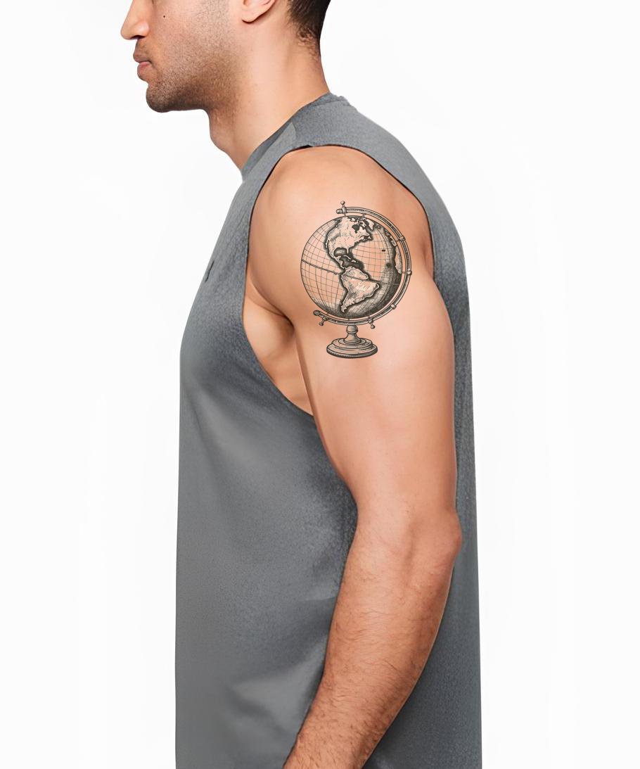Design di Tatuaggio Vintage Globo Nero e Grigio