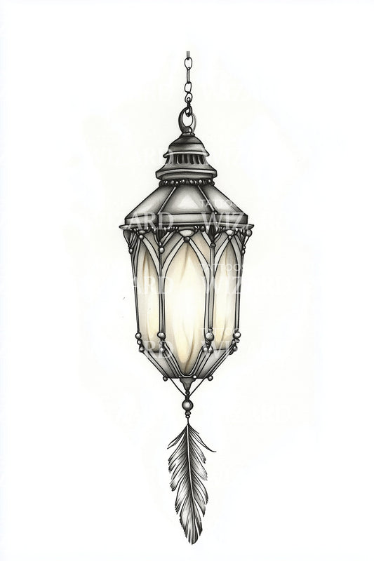 Vintage Hanging Lantern Tattoo Design